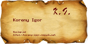 Koreny Igor névjegykártya